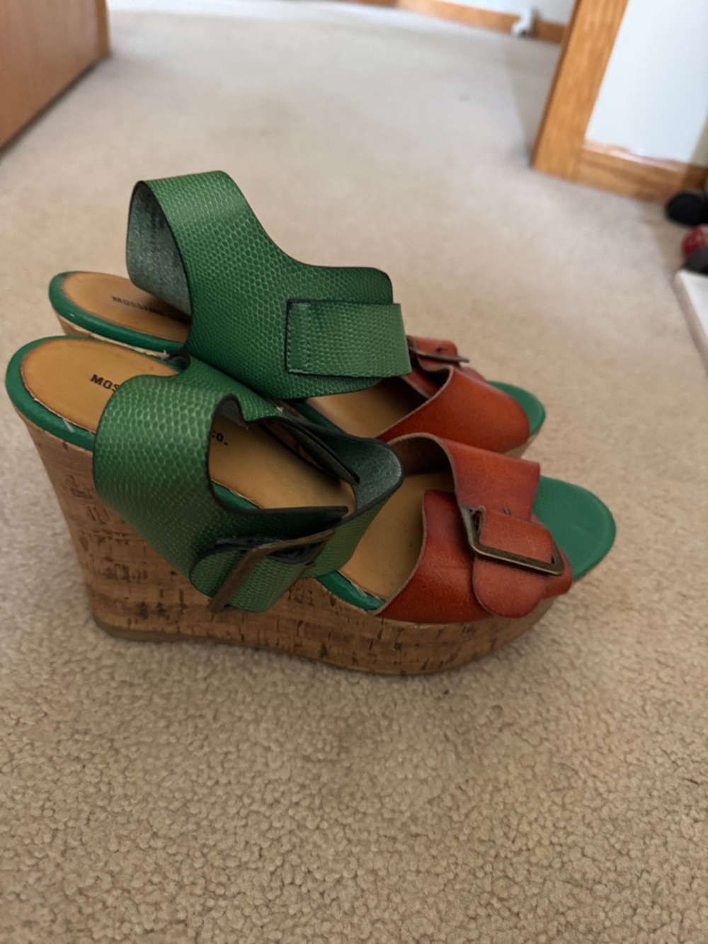 Mossimo Supply Co. Green and Brown Cork Wedge Sandals